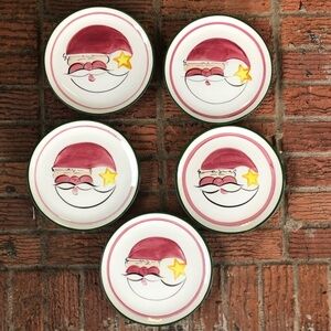Set of 5 Vintage 93 Vicki Carroll Hand Painted Santa Claus Salad Plates 7 3/4”